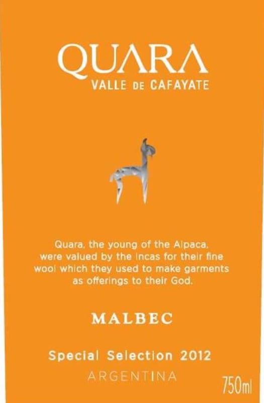 Finca Quara Special Selection Malbec 2012 Front Label
