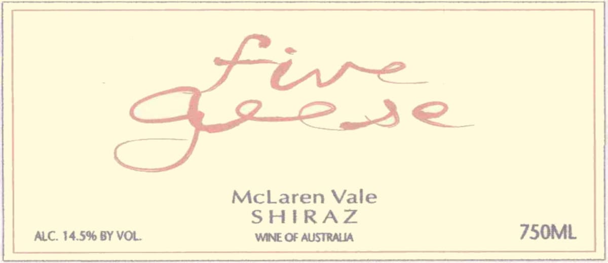 Five Geese Shiraz 2010 Front Label