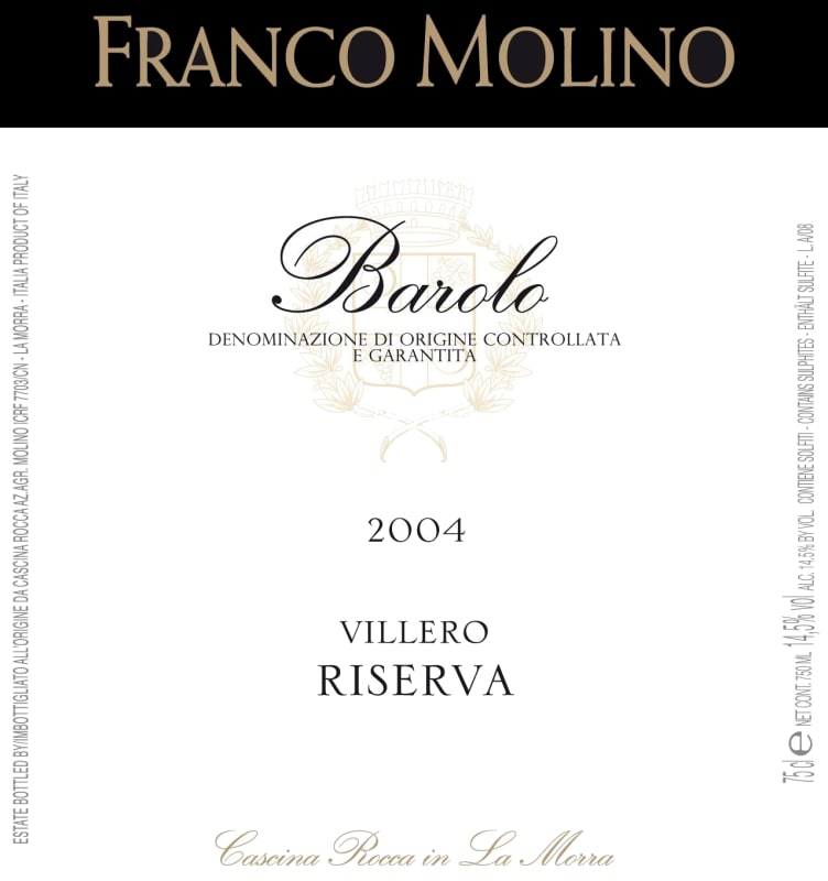 Bodega Dante Robino Barolo Villero Riserva 2004 Front Label