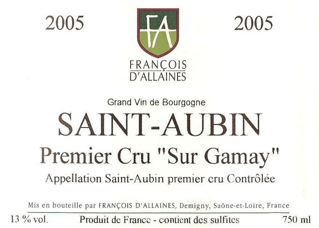 Francois D'Allaines Saint-Aubin Sur Gamay Premier Cru 2005 Front Label