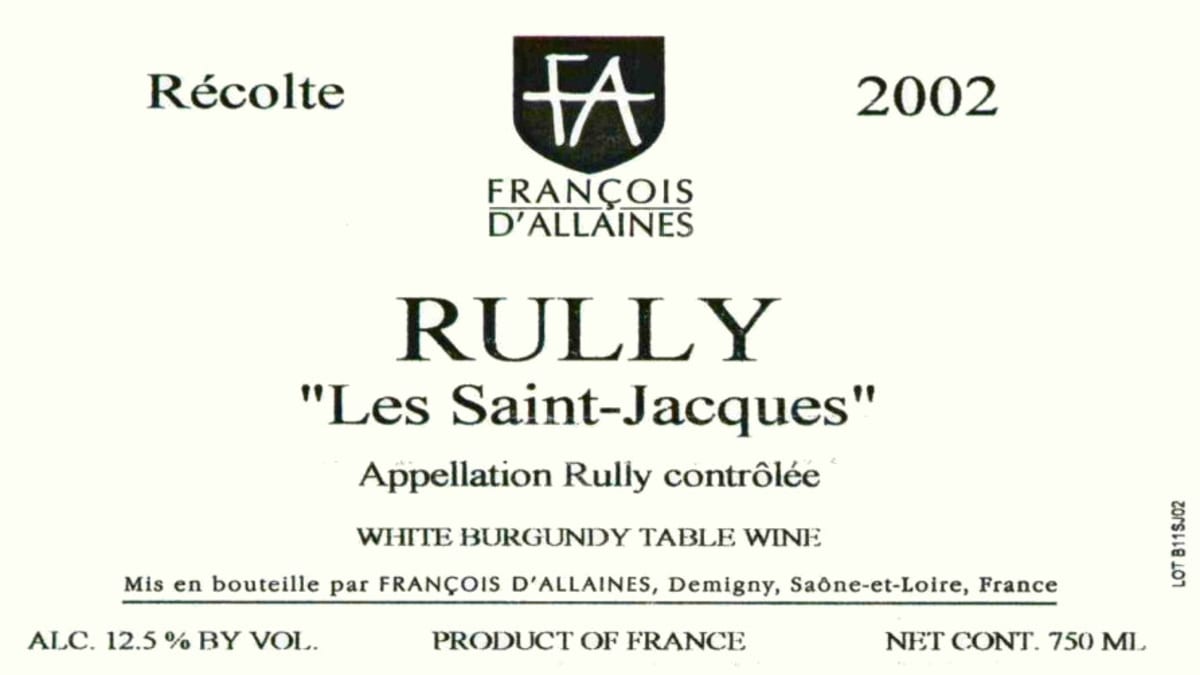 Francois D'Allaines Rully Les Saint-Jacques 2002 Front Label