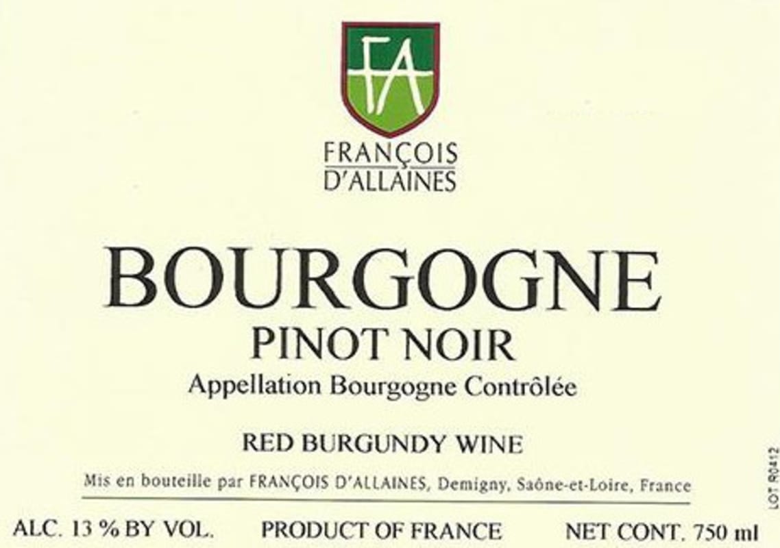 Francois D'Allaines Bourgogne Pinot Noir 2014 Front Label