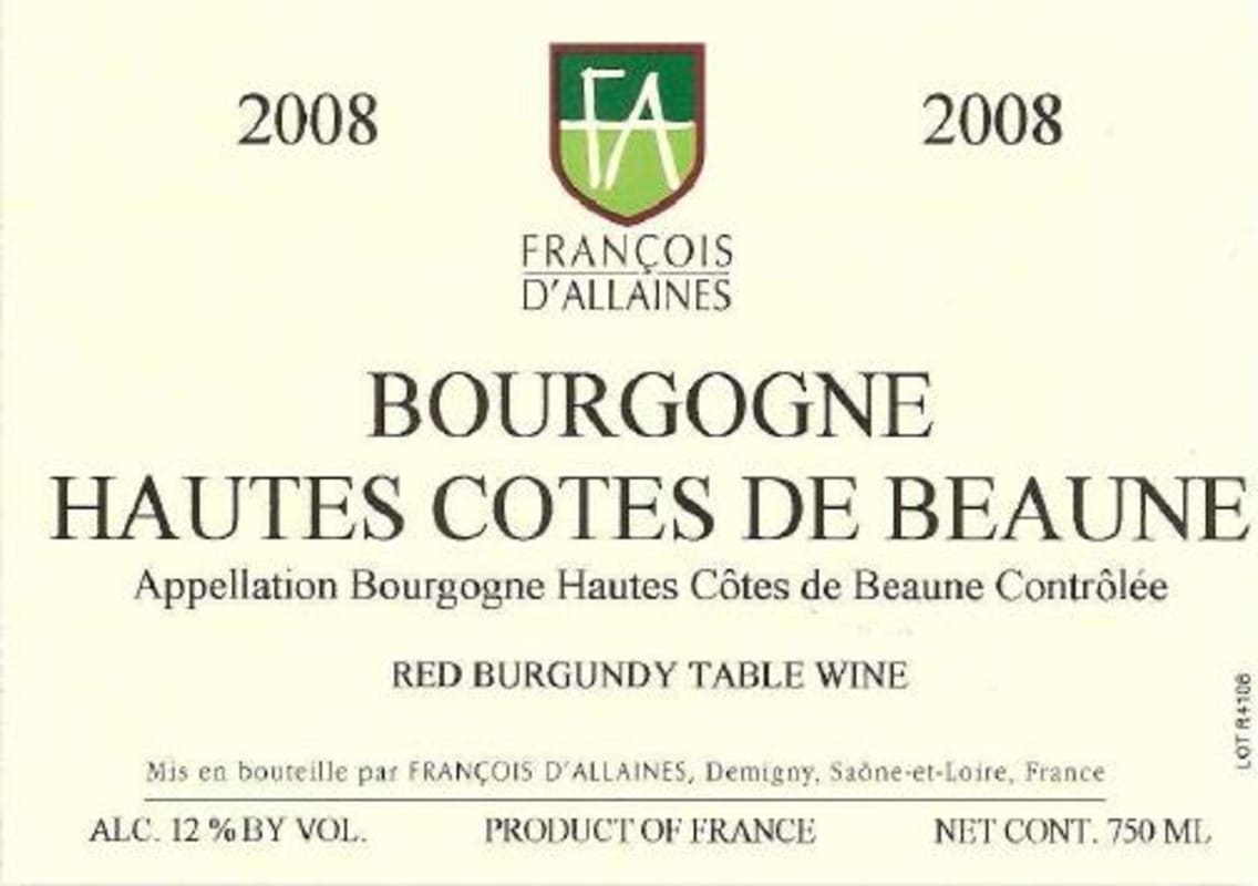Francois D'Allaines Bourgogne Hautes Cotes de Beaune 2008 Front Label