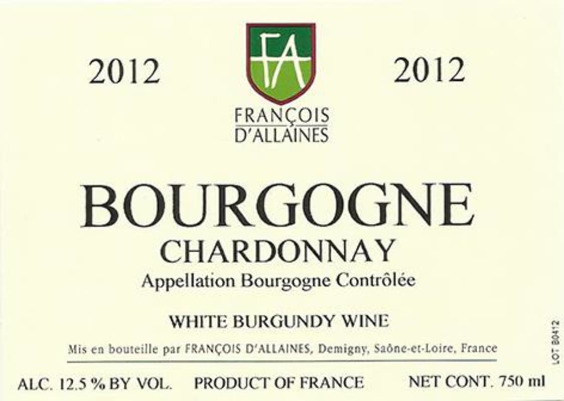 Francois D'Allaines Bourgogne Chardonnay 2012 Front Label