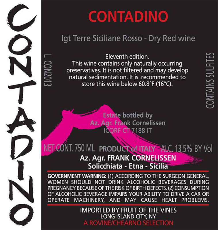 Frank Cornelissen Sicilia Rosso del Contadino 2014 Front Label