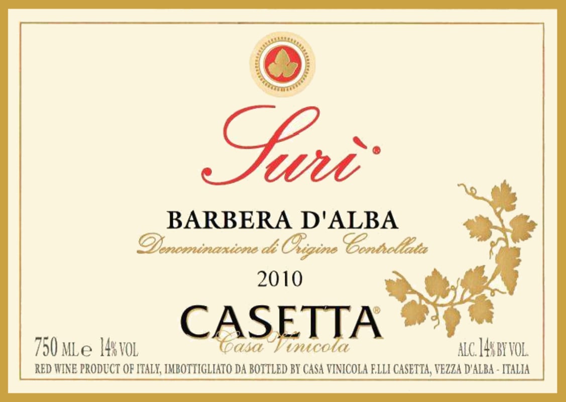 Casetta Barbera d'Alba Suri 2010 Front Label