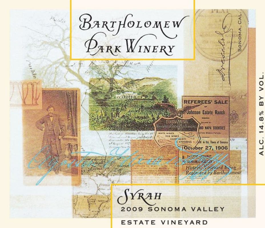 Bartholomew Park Winery Syrah 2009 Front Label