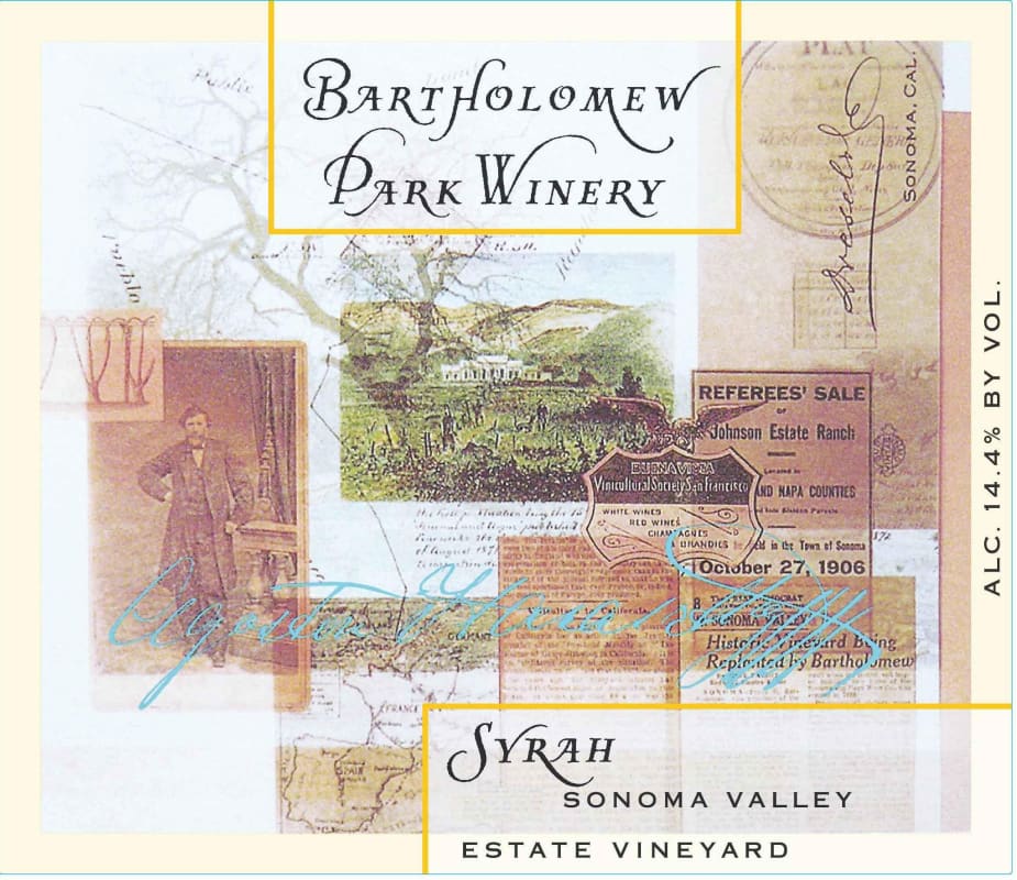 Bartholomew Park Winery Syrah 2012 Front Label