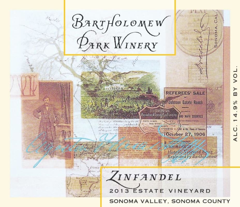 Bartholomew Park Winery Zinfandel 2013 Front Label