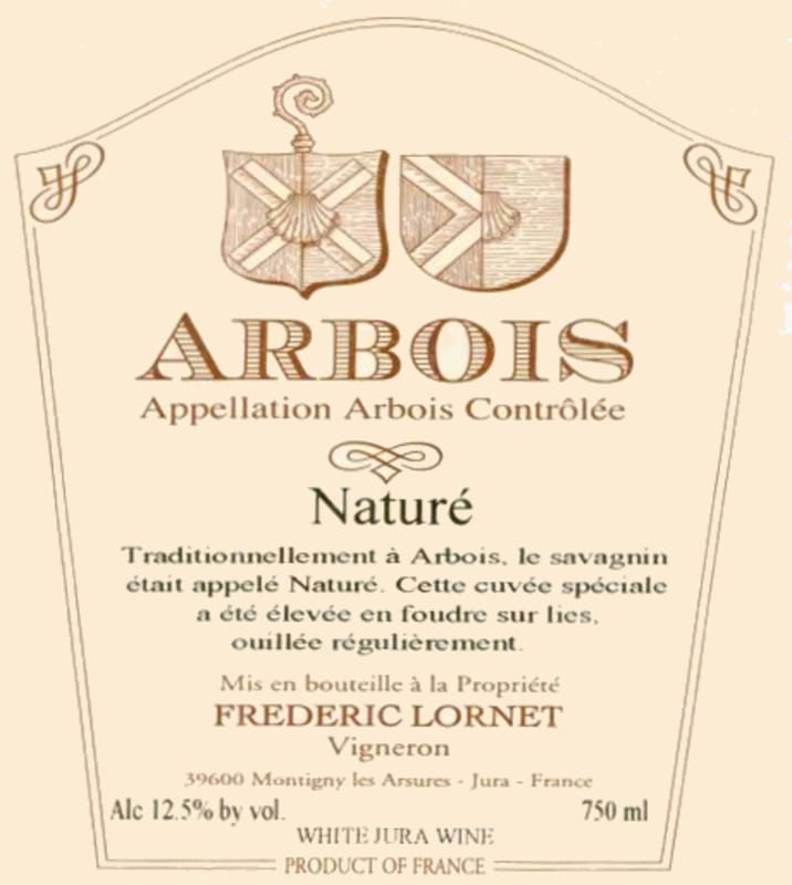 Frederic Lornet Arbois Nature 2010 Front Label