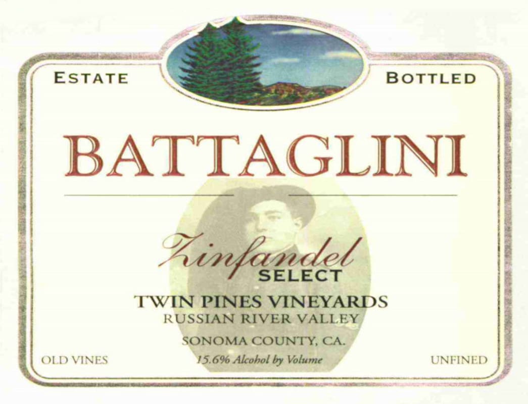 Battaglini Estate Winery Twin Pines Vineyards Select Zinfandel 2007 Front Label