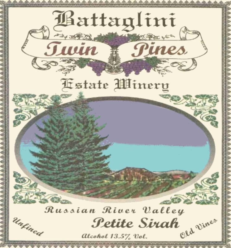 Battaglini Estate Winery Twin Pines Vineyards Petite Sirah 2010 Front Label