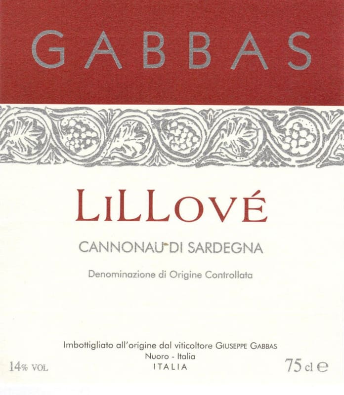 Gabbas Cannonau di Sardegna Lillove 2009 Front Label
