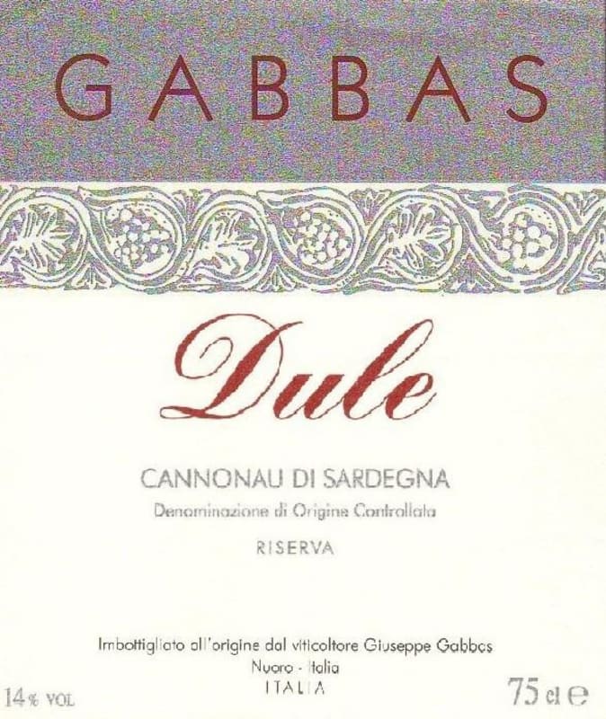 Gabbas Dule Cannonau di Sardegna Riserva 2010 Front Label