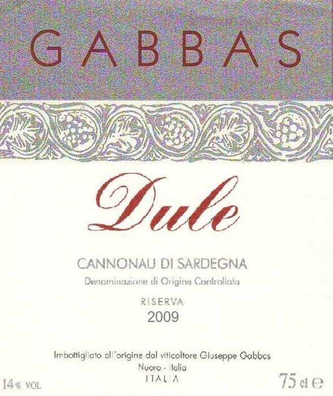 Gabbas Dule Cannonau di Sardegna Riserva 2009 Front Label