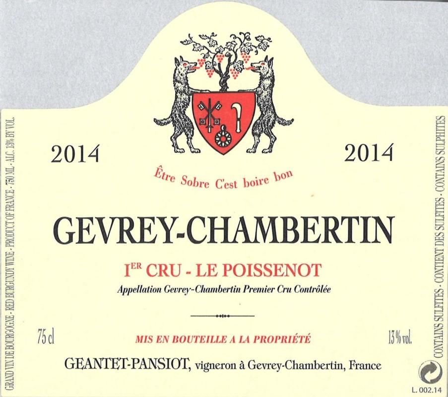 Geantet-Pansiot Gevrey-Chambertin Le Poissenot Premier Cru 2014 Front Label
