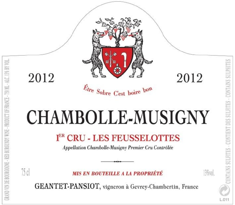 Geantet-Pansiot Chambolle-Musigny Les Feusselottes Premier Cru 2012 Front Label