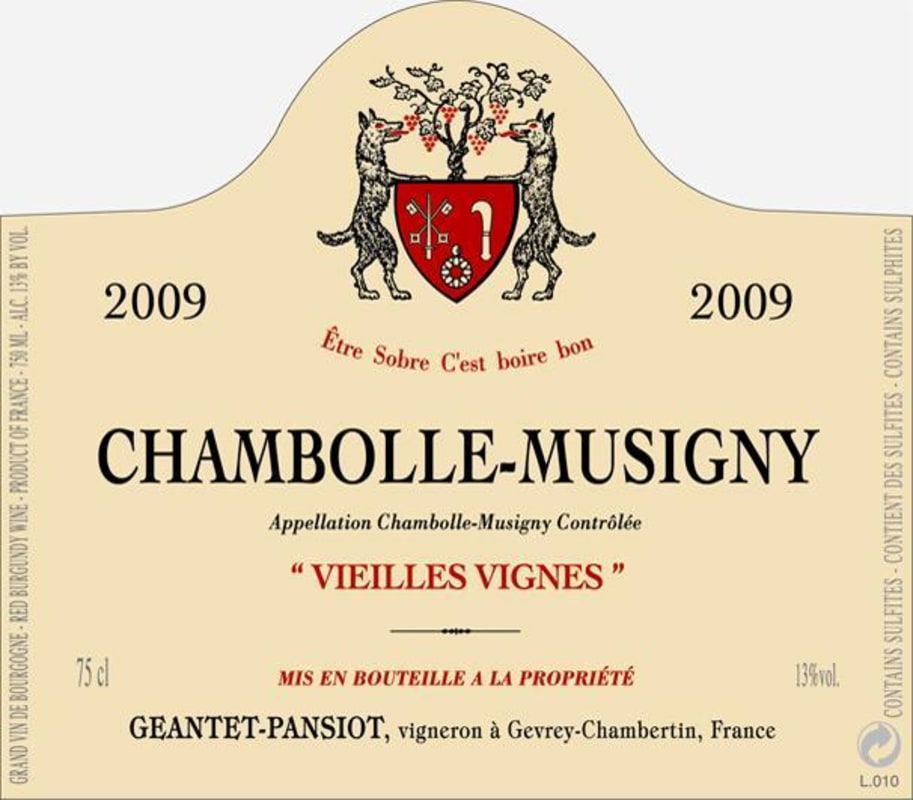 Geantet-Pansiot Chambolle-Musigny Vieilles Vignes 2009 Front Label