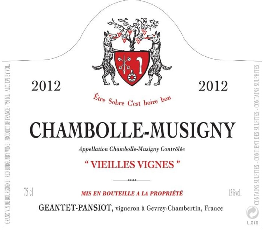 Geantet-Pansiot Chambolle-Musigny Vieilles Vignes 2012 Front Label
