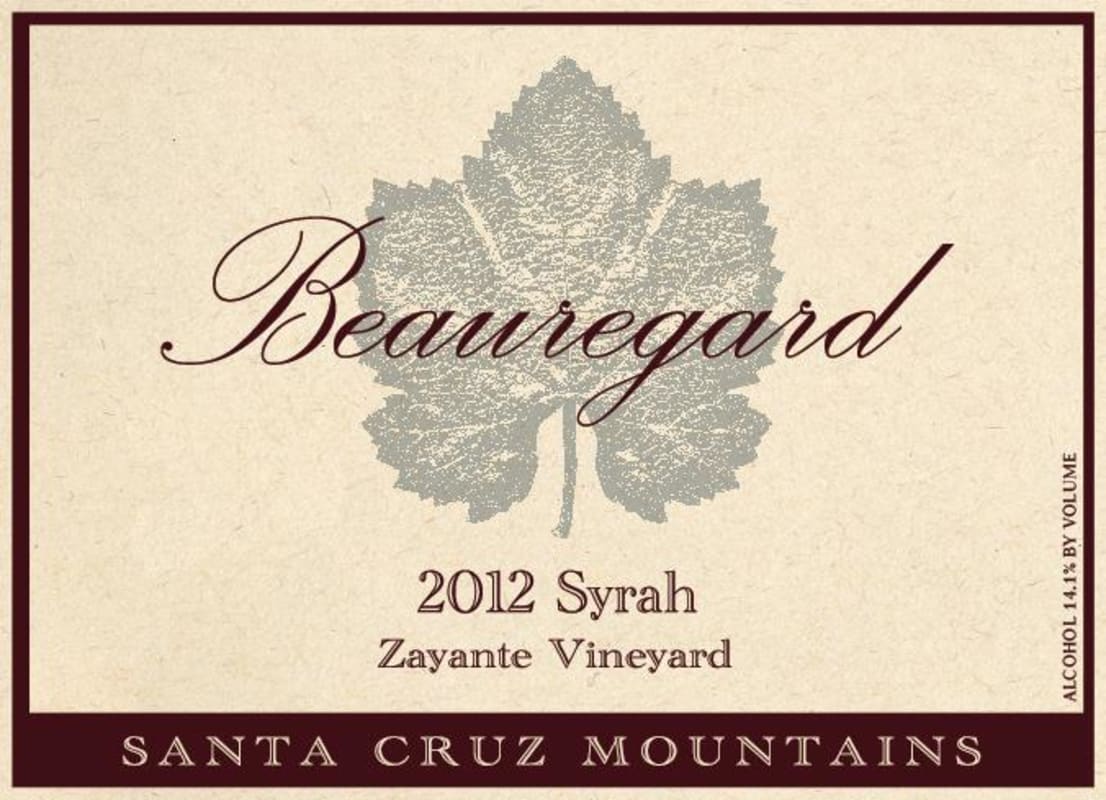 Beauregard Vineyards Zayante Vineyard Syrah 2012 Front Label