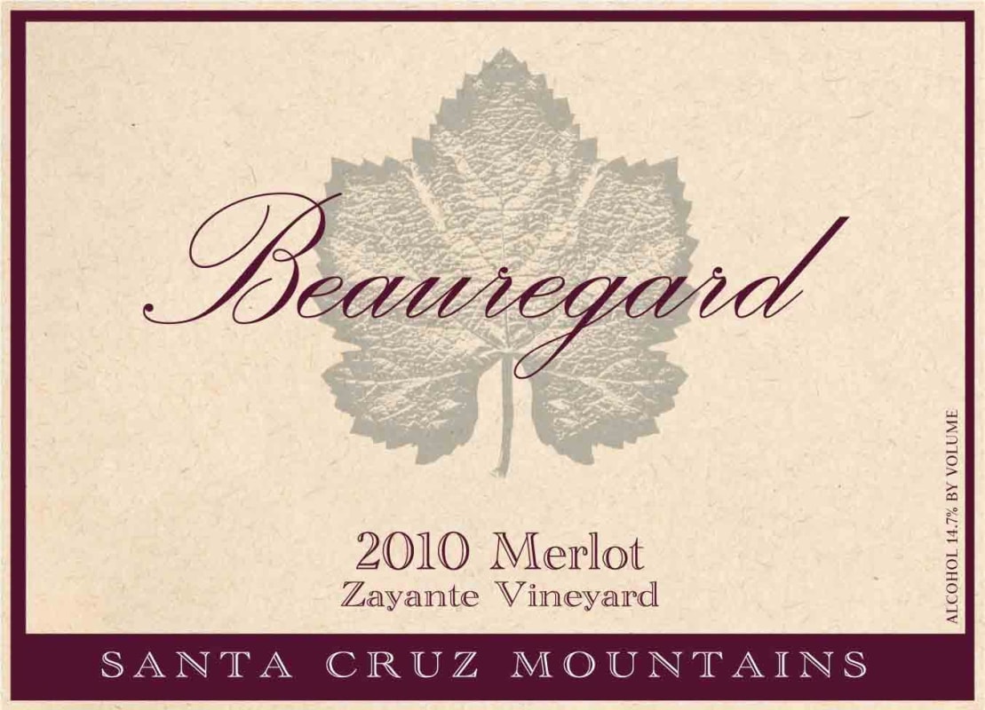 Beauregard Vineyards Zayante Merlot 2010 Front Label