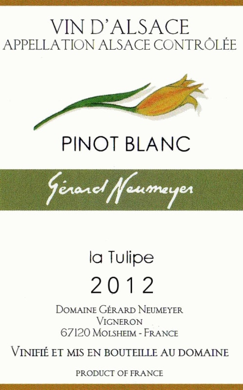 Gerard Neumeyer Tulipe Pinot Blanc 2012 Front Label