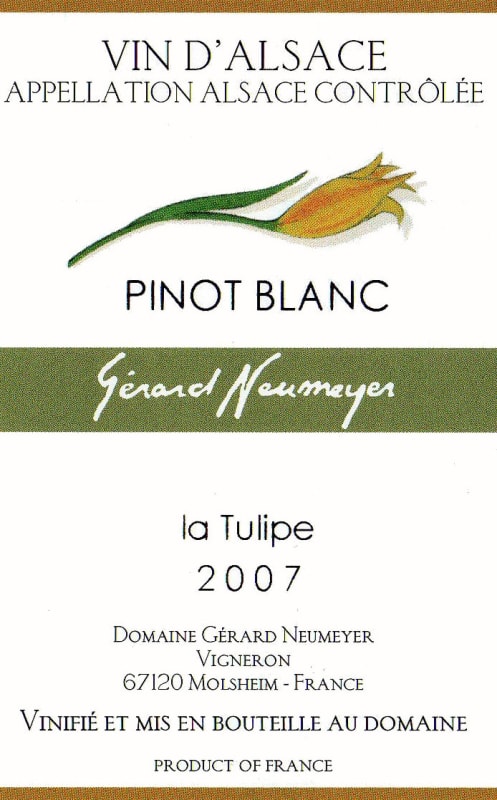 Gerard Neumeyer Tulipe Pinot Blanc 2007 Front Label