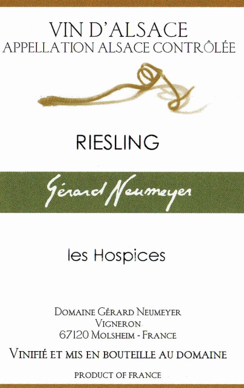 Gerard Neumeyer Les Hospices Riesling 2012 Front Label
