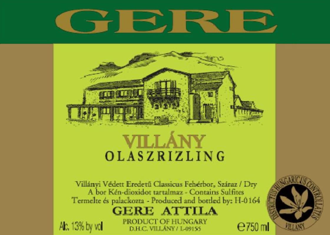 Gere Pinceszet Villany Olaszrizling 2009 Front Label
