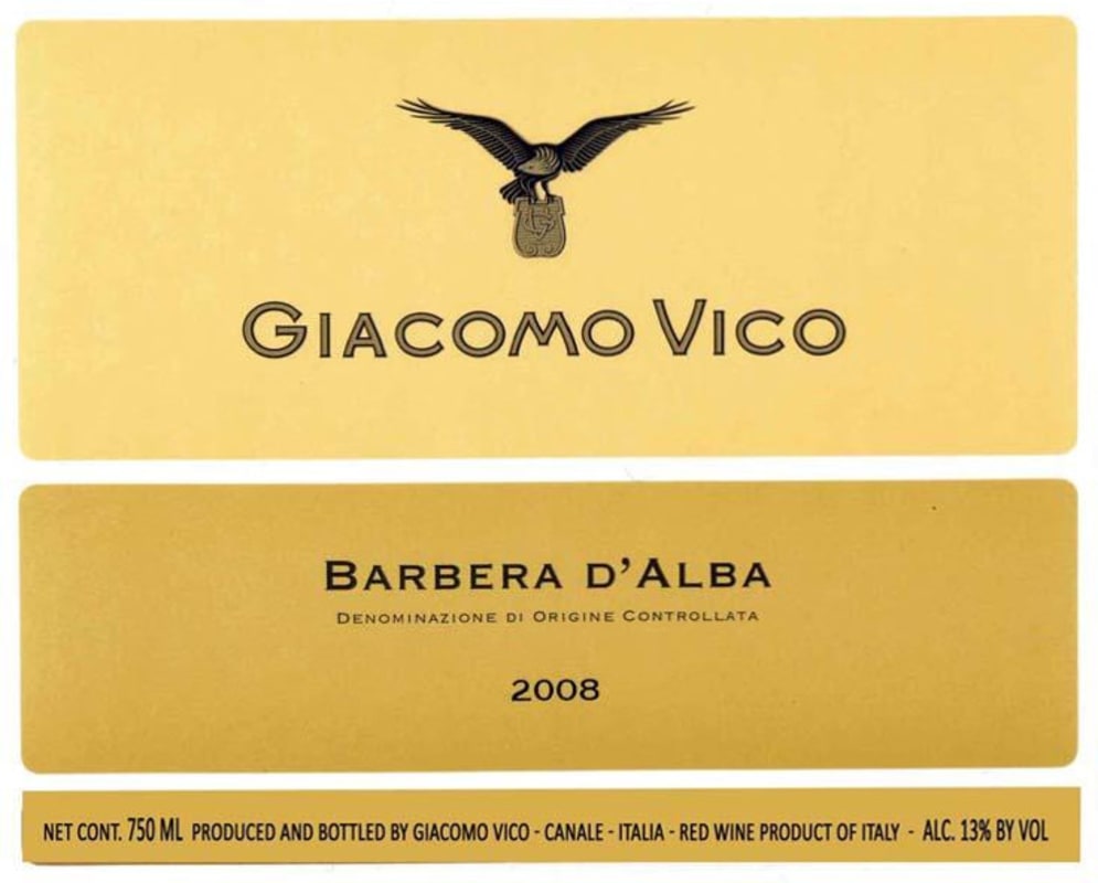 V. Mitolo and Son Barbera d'Alba 2008 Front Label