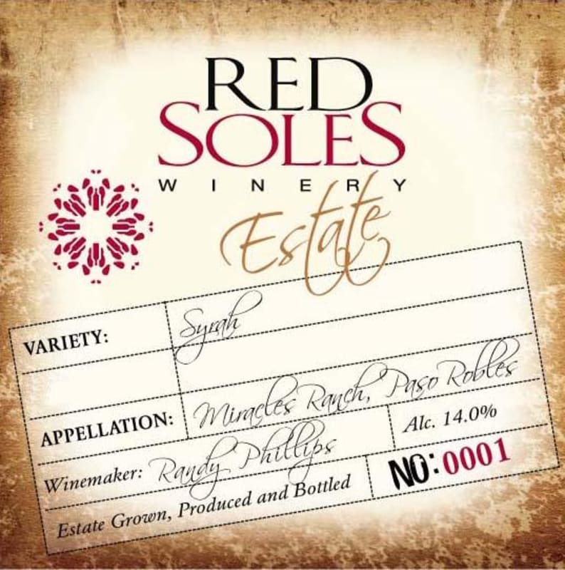 Red Soles Winery Miracles Ranch Estate Syrah 2014 Front Label