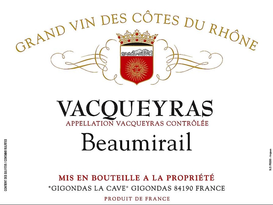 Gigondas La Cave Vacqueyras Beaumirail 2014 Front Label