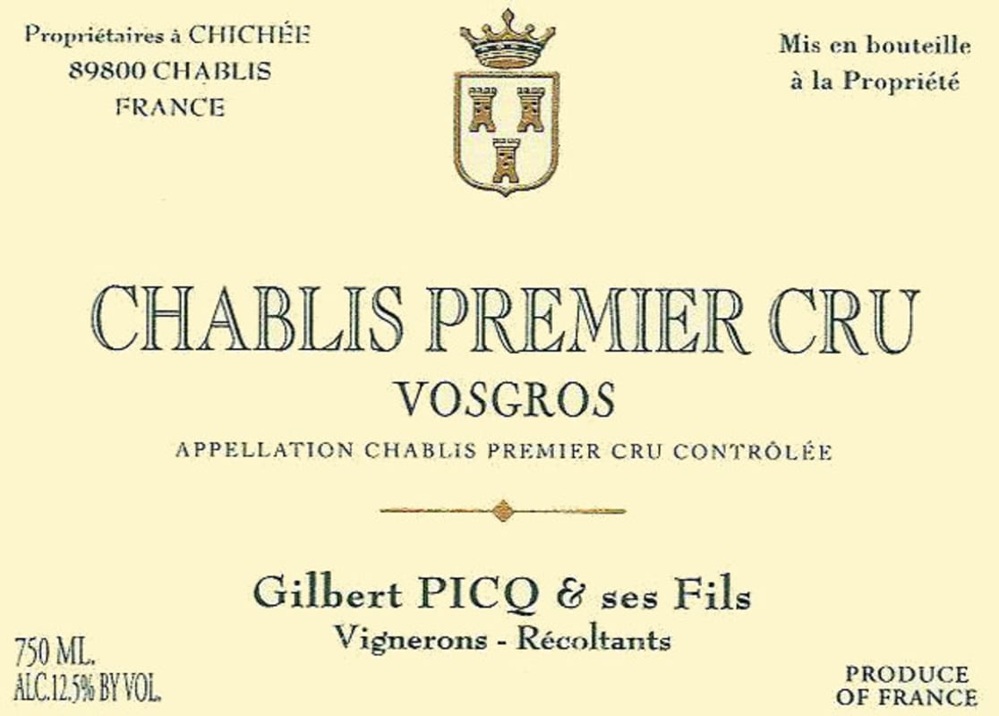 Gilbert Picq Chablis Vosgros Premier Cru 2014 Front Label