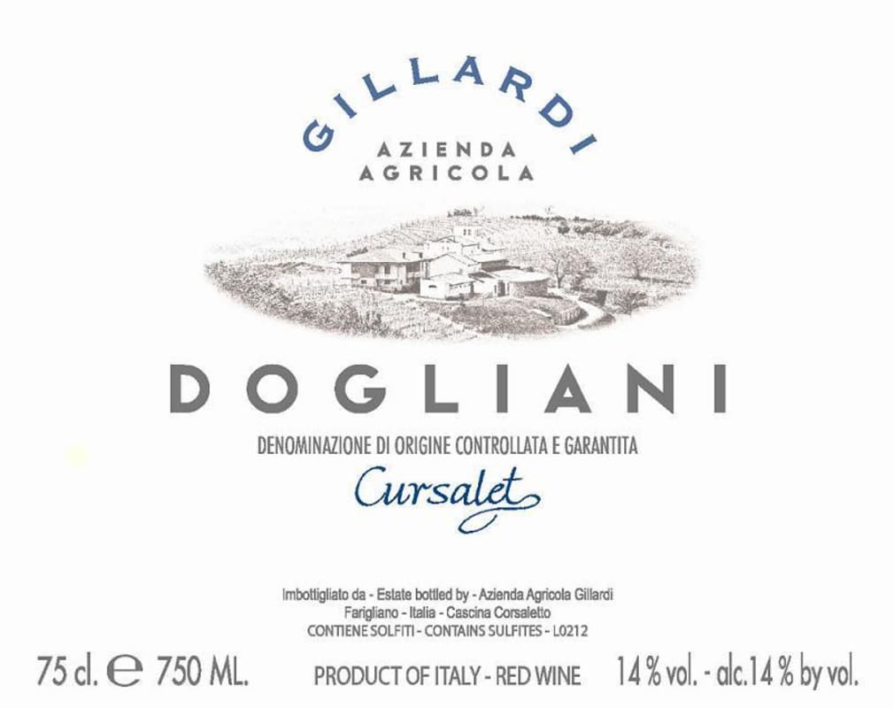 Gillardi Dolcetto di Dogliani Cursalet 2012 Front Label