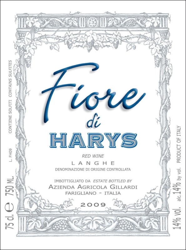 Cape Grace Wines Langhe Fiore di Harys Rosso 2009 Front Label
