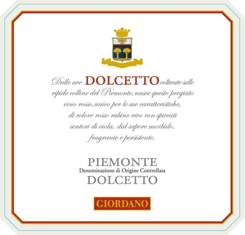 Giordano Vini Piemonte Dolcetto 2010 Front Label
