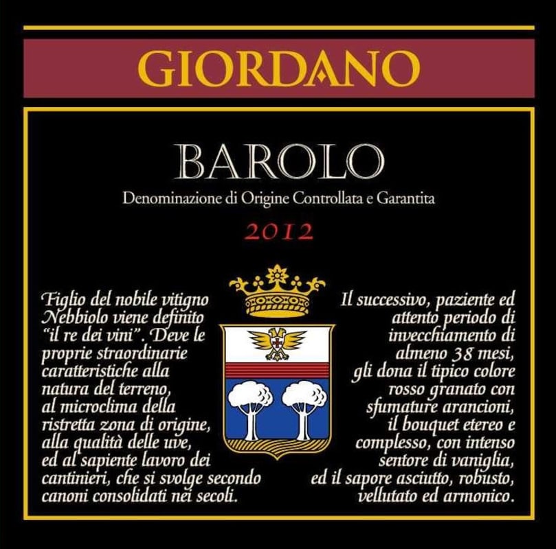 Giordano Vini Barolo 2012 Front Label