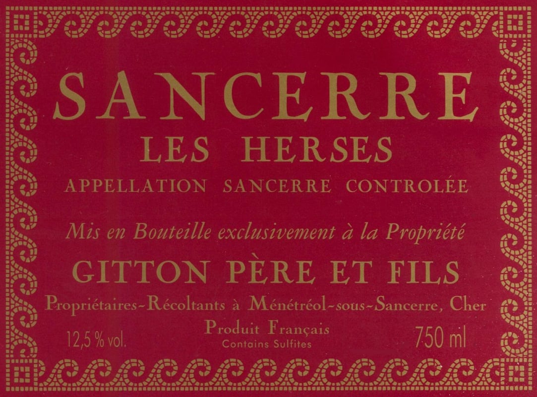 Gitton Pere et Fils Sancerre Les Herses Rouge 2010 Front Label