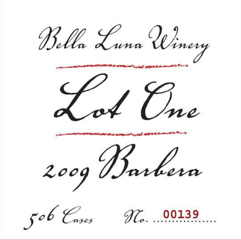 Bella Luna Winery Lot One Barbera 2009 Front Label