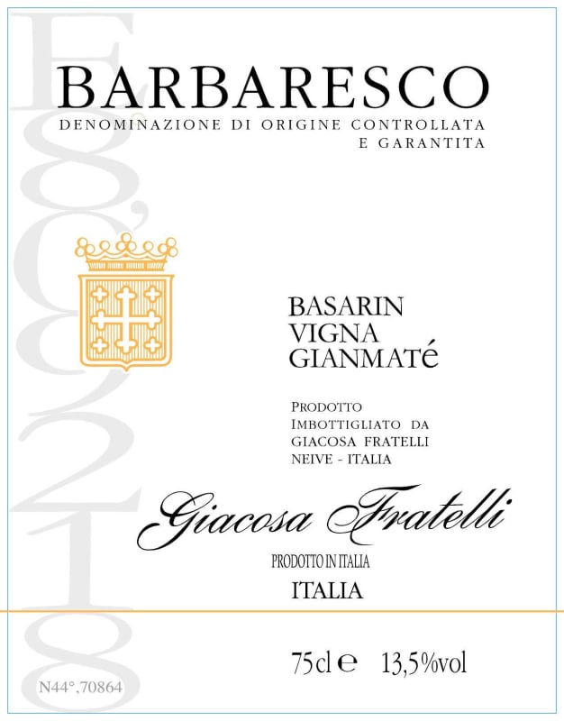 Giuseppe Giacosa Barbaresco Basarin Vigna Gianmate 2011 Front Label