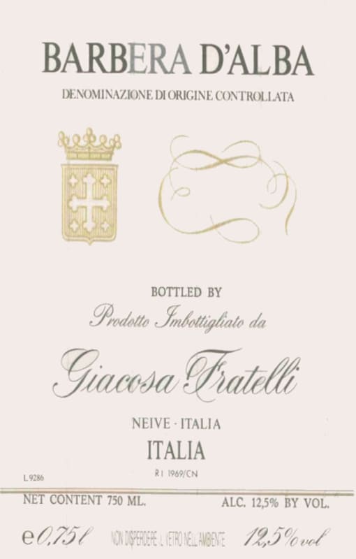 Giuseppe Giacosa Barbera d'Alba 2010 Front Label