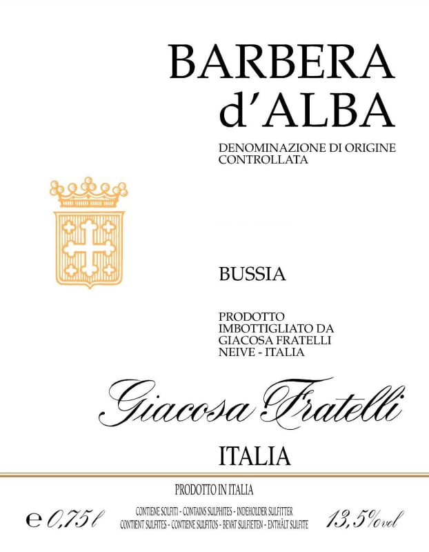 Giuseppe Giacosa Barbera d'Alba Bussia 2014 Front Label