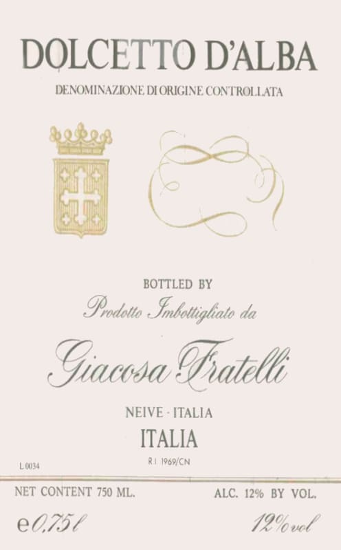 Giuseppe Giacosa Dolcetto d'Alba 2009 Front Label