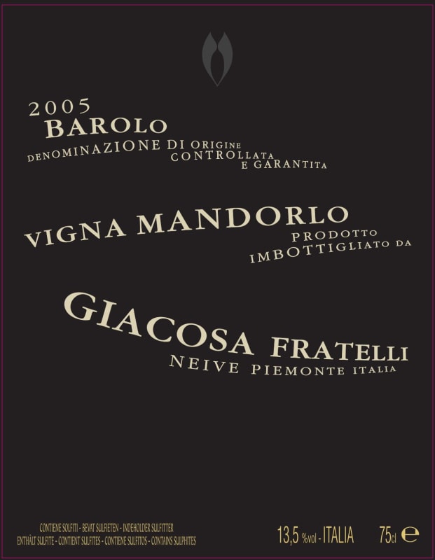 Giuseppe Giacosa Barolo Vigna Mandorlo 2005 Front Label