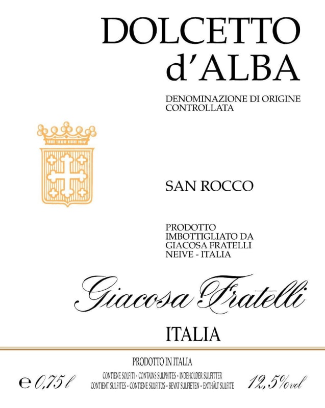 Giuseppe Giacosa Dolcetto d'Alba San Rocco 2014 Front Label