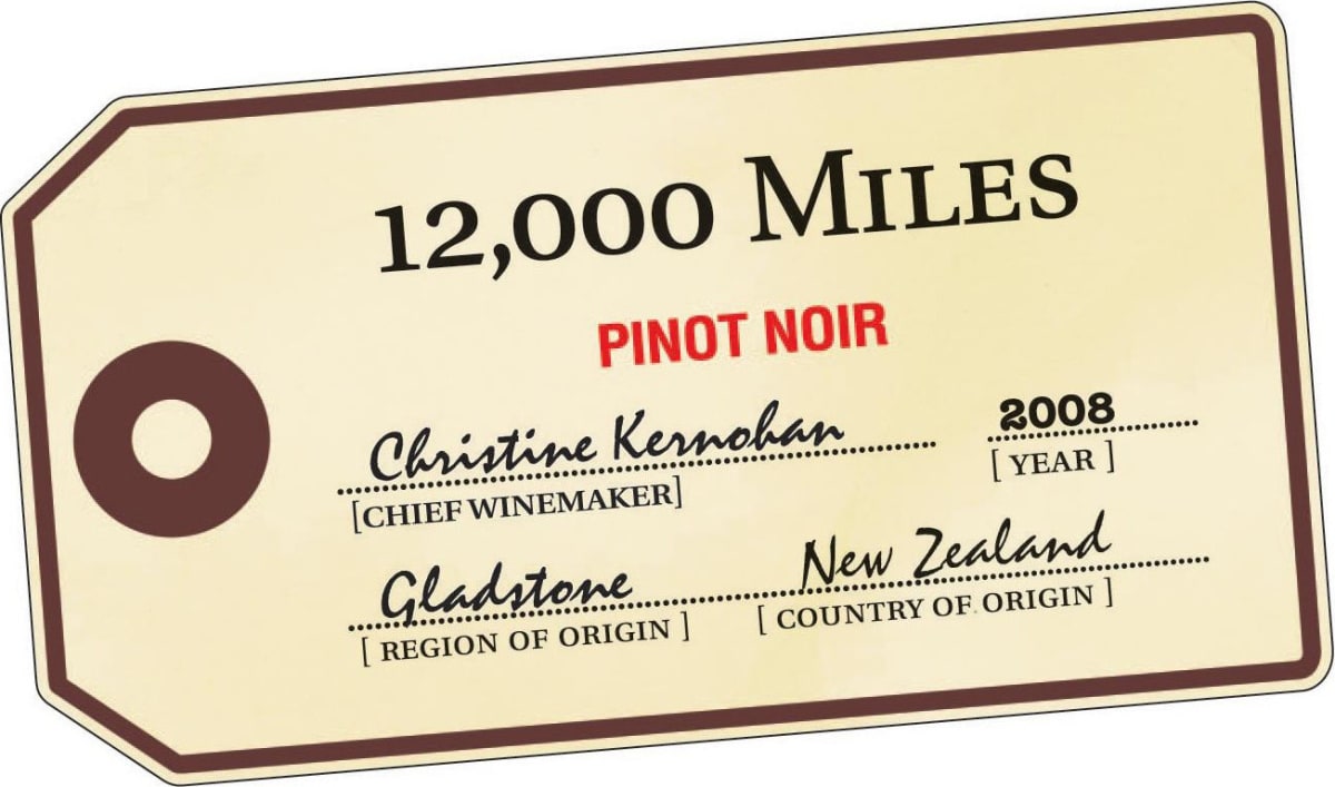 Gladstone Vineyard 12.000 Miles Pinot Noir 2008 Front Label