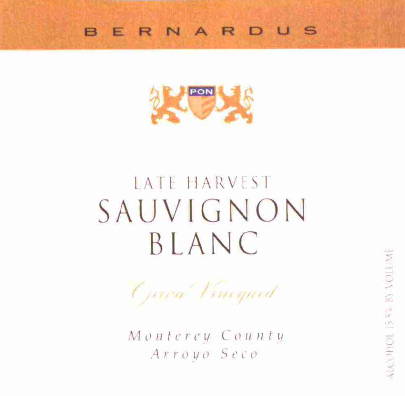 Bernardus Late Harvest Sauvignon Blanc 2006 Front Label