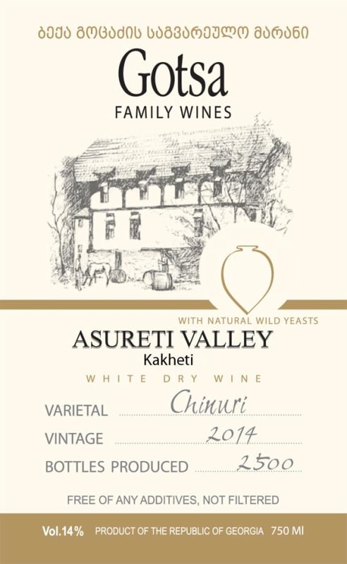 Gotsa Wines Asureti Valley Chinuri 2014 Front Label