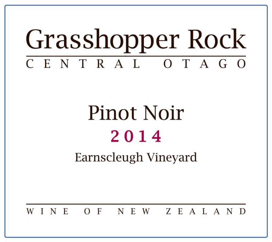 Grasshopper Rock Earnscleugh Vineyard Pinot Noir 2014 Front Label