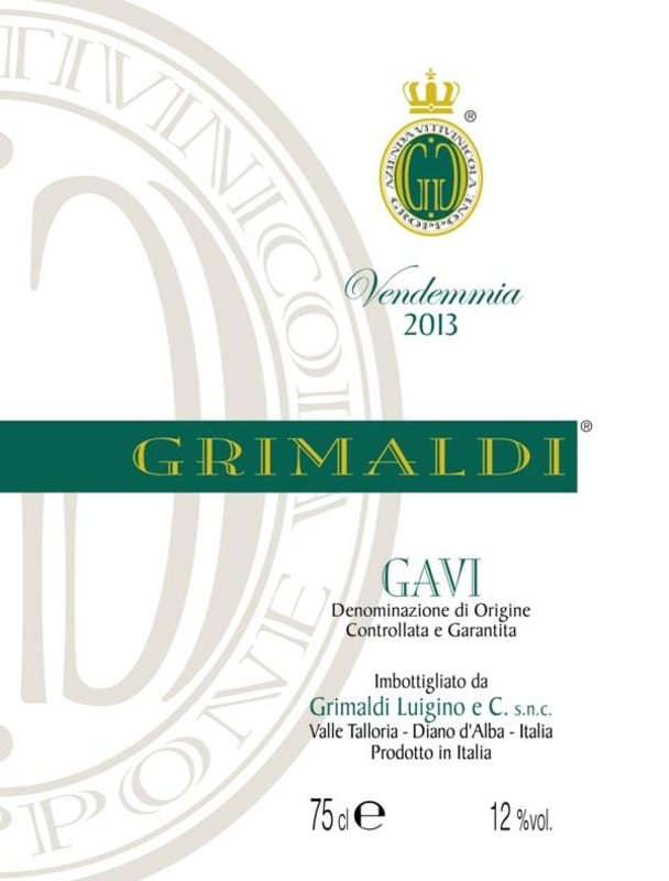 Grimaldi Gavi 2013 Front Label